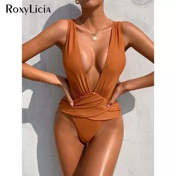 Сексуальный женский купальник с глубоким v-образным вырезом, 3 цвета, цельный купальник, женский мягкий монокини, купальный костюм, купальный костюм для леди S чёрный