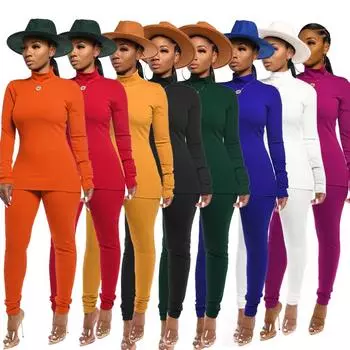 Женский сексуальный комплект из двух предметов осень-зима с высоким воротом, однотонный - облегающие леггинсы и базовый слой, спортивная одежда S белый