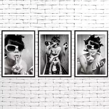 Сексуальный женский плакат с изображением вина в туалете, черно-белый холст, картина, настенные художественные картины для гостиной, ванной комнаты, домашний декор 21x30cm No Framed белый