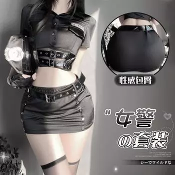 Сексуальный женский полицейский костюм для косплея в офисной одежде, черная униформа офицера SM, симпатичная юбка с запахом, эротическое нижнее белье, комплект для вечеринки, сорочка One Size