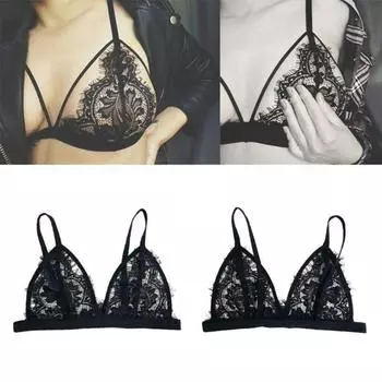 Сексуальный женский прозрачный кружевной бюстгальтер с треугольными чашечками и цветочным принтом, бюстгальтер без косточек, укороченный сетчатый бюстгальтер без подкладок L чёрный