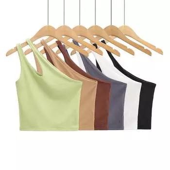 Сексуальный женский укороченный топ, однотонный эластичный вязаный топ без рукавов на одно плечо, базовая майка с открытой спиной S чёрный