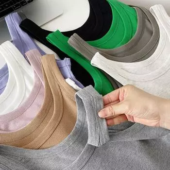 Сексуальный женский жилет без рукавов, трикотажные майки, однотонная базовая майка, женские укороченные топы, модная повседневная футболка в стиле Хараджук M зелёный