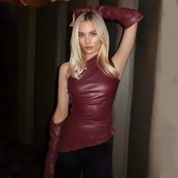 Сексуальный жилет из искусственной кожи на одно плечо с перчатками, женский жилет, однотонный, без рукавов, нестандартная футболка-камисоль, уличная футболка Y2k S чёрный