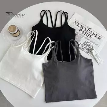 Сексуальный жилет с двойными бретельками, топы на бретельках с U-образным вырезом, мягкий жилет без рукавов, топы, спортивные укороченные топы белый