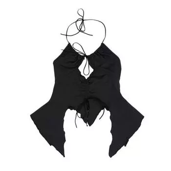 Сексуальный жилет с гофрированным шрифтом, полый нерегулярный подол, женский нагрудник с лямкой на шее S белый