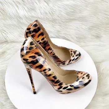 Сексуальные и модные туфли с круглым носком и леопардовым принтом на высоком каблуке, женская обувь больших размеров для ночного клуба, женская обувь для банкета 33