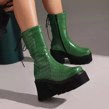 Sexy Ankle Boot for Women Platform 2024 Gothic Thick Punk Heels Lace-up Female Cowboys Boots Black Green Pink Winter Shoes 34 розовый