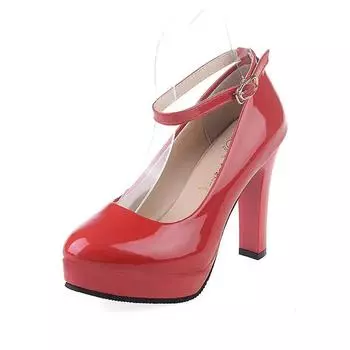 Sexy Ankle Strap 9CM High Heels Patent Leather Round Toe High Heels Female Platform Summer Shoes Women Pumps Platform Sandals 34