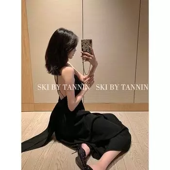 Sexy Backless Black Slip Dress Photo Bow Black All yards