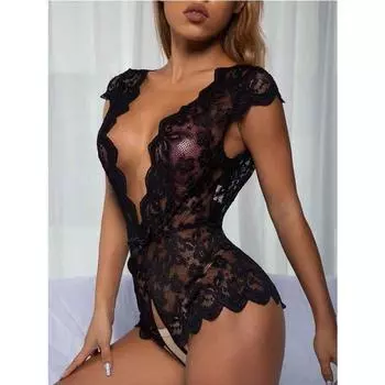 Сексуальное кружевное искушение страсти с глубоким V-образным вырезом на спине для сна с вырезами секс-нижнее белье S