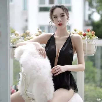 Сексуальная кружевная соблазнительная цельная пижама с глубоким V-образным вырезом на спине, цельное кружевное сексуальное нижнее белье с завязками на шее one size fits all