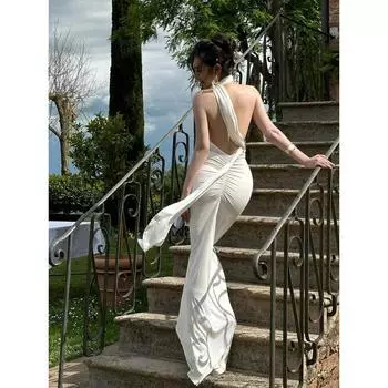 Sexy Big Backless White Summer Sling Dress White Dress In Stock M
