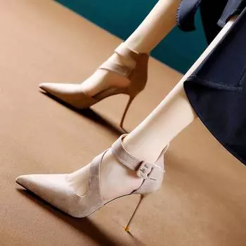 Sexy black suede pointed high heels spring 2025 new temperament buckle stiletto single shoes women 35