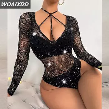 Sexy Bodysuit Lingerie For Women Lace Erotic Babydoll Bodysuits Fishnet Stockings Teddy Erotic Dress For Sex Lenceria Costumes XXS