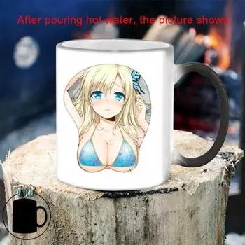 Sexy Cartoon Cup Hot Reaction Coffee Cup BSKT-101 Sublimation Blanks Anime Mug Color Change Cups Ceramic Mugs Drinkware Custom 350ml
