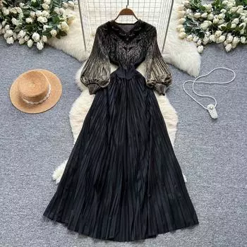 Sexy Chic Long Sleeve Slim Tassel Puff Sleeve Woman Dress Fashion Vintage Women Casual Women Clothing One Size