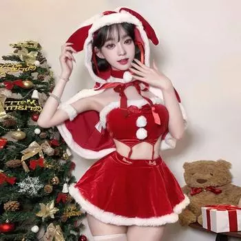 Сексуальное рождественское соблазнение красный косплей костюм сексуальная униформа косплей пижамный комплект сексуальное нижнее белье чистая похоть average size [80-62.5kg]