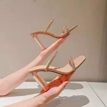 Sexy Clear Strange High Heels Summer Women s Slippers Slides Ladies Open Toe Evening Party Shoes 35 телесный