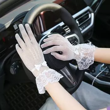 Sexy Crystal Bow Anti-UV Flower Lace Women Driving Gloves Wedding Gloves Sun Protection Mittens