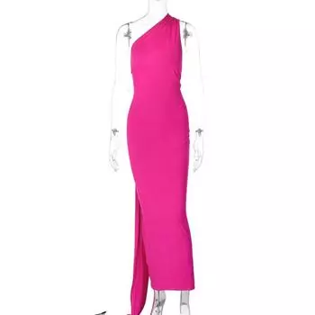 Sexy Dress Fashion Women s 2023 Summer New Sexy Open Back Pleated Slim-Fit Solid Color Sleeveless Elegant Dress Rose Red S