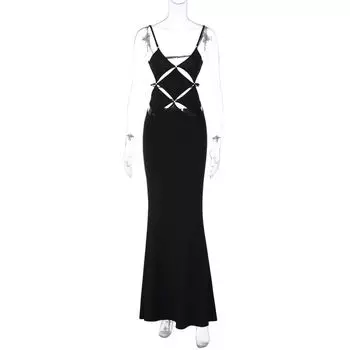 Sexy Dress Spring Summer 2023 New Elegant Elegant Socialite Style Dress Flower Satin Hollow Dress Black S