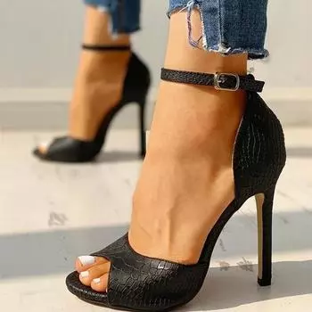 Sexy Dress Wedding Shoes Women Ankle Strap Peep Toe High Heel Sandals White Super High Heels Buckle Snake Pattern Woman Pumps 36 красный