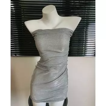 Sexy Dress Women 2025 New Arrival Sexy Bandeau Bodycon Dress Shiny Party Dress Ladies Tight Fashion Silver S