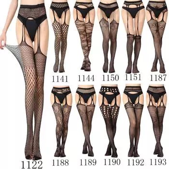 Sexy Elastic Fishnet Stockings with Garter Belt - Women s Open Crotch Fine Mesh Anti-Slip One Size Simple Packaging
