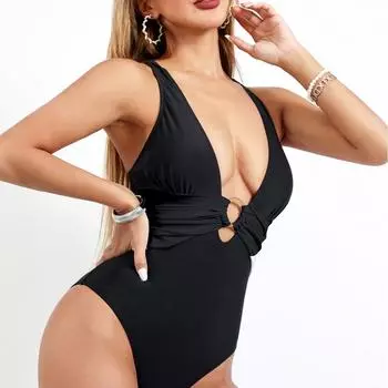 Сексуальный цельный нейлоновый купальник с поясом в европейском и американском стиле для женщин S чёрный