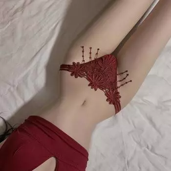 Сексуальные тонкие трусики-кисточки с блестками, женские с низкой посадкой, горячая перспектива, тюль с вышивкой, полый ремешок, соблазнительные стринги average size (suitable for 80-60 kg)