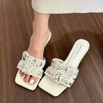 Sexy High Heels Slippers Shallow Mouth Pointed Hollow Riveted Thin Heels, Women s Shoes with High Heel Slippers Sandals 35