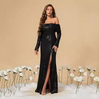 Sexy High Slit Tube Top Evening Dress for Christmas Ball M