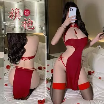 Сексуальный полый горячий комплект униформы высокий сексуальный ночной фанат пижамы ципао шнуровка сексуальное нижнее белье платье с разрезом average size