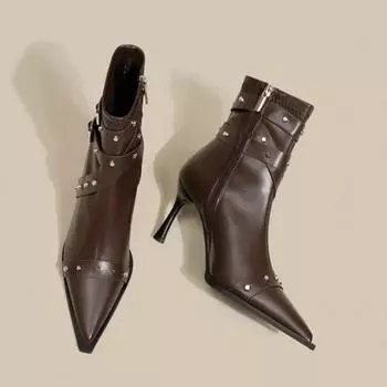 Sexy Knee High Boots 2024 Winter Boots Brand Design Super High Thin Heels with Rivet Retro Fashion Cool Women Shoes Size 39 35