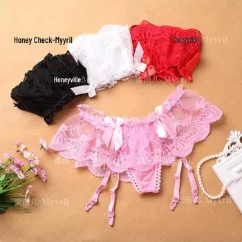 Sexy Lace Bow Garter Thong Lingerie Set One Size