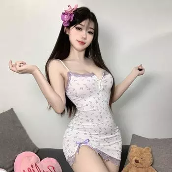 Сексуальное кружево Кружево Ледяной шелк Женская летняя Чистое желание Ветер Сексуальный сарафан Юбка с бедрами Сетчатый край Чистое желание Цветочная юбка S