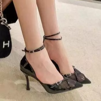 sexy Ladies Sandals Wth Heel 2024 New In Fashion Luxury Footwear Slides High Heels Casual Outside Female Shoes Women Pumps 34 чёрный