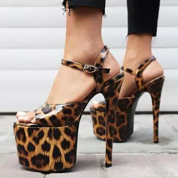 Sexy Leopard Sandals Women‘s Summer Shoes 2025 Luxury Platform High Heels Fashion Red Colorful Party Dance Stripper Shoes Ladies 34 красный