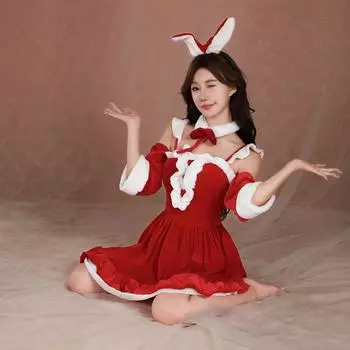 Сексуальное нижнее белье для взрослых, рождественское платье, праздничное вечернее платье, платье Санты, милый костюм страсти One Size