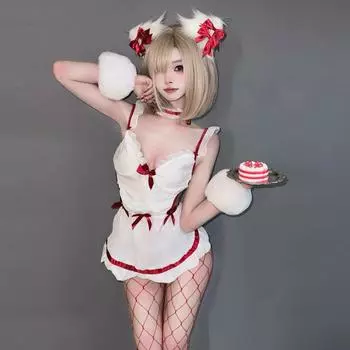 Сексуальное нижнее белье Фартук Платье горничной Горничная Медсестра Униформа Соблазнение Сексуальный Милый Бант Женщина One Size