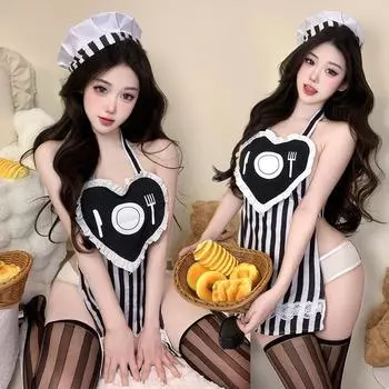 Сексуальное нижнее белье милая шлюховатая форма горничной соблазнение горничная костюм повара страсть дразнить бесплатно 7 One size (80-60kg)