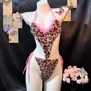 Сексуальное нижнее белье Грязный кролик милый плюшевый маленький дикий леопардовый розовый леопардовый принт цельный костюм косплей One Size