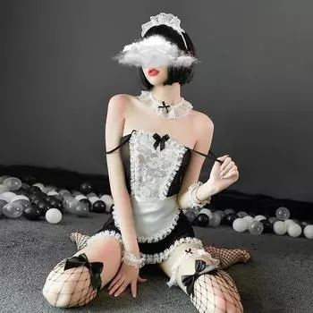 Сексуальное женское белье сексуальная сетчатая перспектива соблазнение кружево горничная платье горничной короткая юбка униформа костюм average size