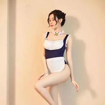 Сексуальное женское белье сексуальный цельный костюм с открытой промежностью, который можно свободно снимать, костюм для соблазнения, милый костюм горничной, женский average size 80-60kg