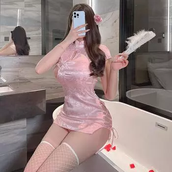 Сексуальное нижнее белье чистое желание ретро жаккард сексуальное классическое ципао униформа искушение постельная пижама военный халат One Size (80-60kg)