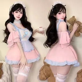 Сексуальное белье чистая похоть маленькая горничная сексуальная милая юбка на подтяжках косплей перспектива соблазнение набор горничной 7 One size (80-60kg)