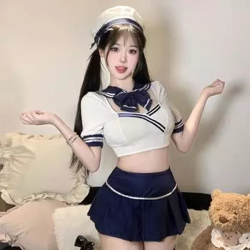Сексуальное нижнее белье соблазнение стюардесса морячка костюм флирт горячая страсть не брать униформа ночная сорочка набор average size (80-60kg)