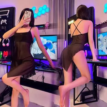 Сексуальное нижнее белье Сексуальная пижама с открытой спиной Подвязки Страсть Маленькая грудь Ночная сорочка Горячее Тонкое Соблазнение Свободный Костюм One Size