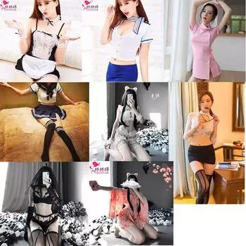 Сексуальное нижнее белье Сексуальный костюм Женщины-кошки с бантом Форма горничной Прозрачная форма Набор для соблазнения Average size